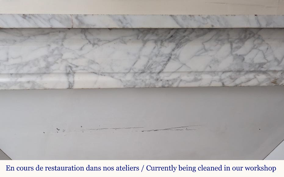 Louis XVI style mantel in veined Carrara marble with fluting-1