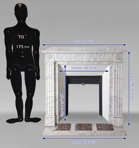 Louis XVI style mantel in veined Carrara marble with flower adorned heads-10