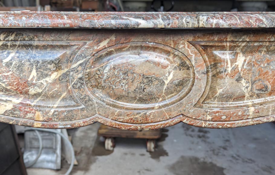 Louis XV style Pompadour mantel in Rouge du Nord marble-1