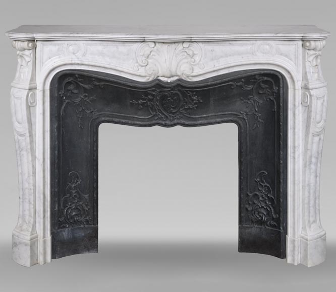 Louis XV style Carrara marble mantel with palmette motif-0