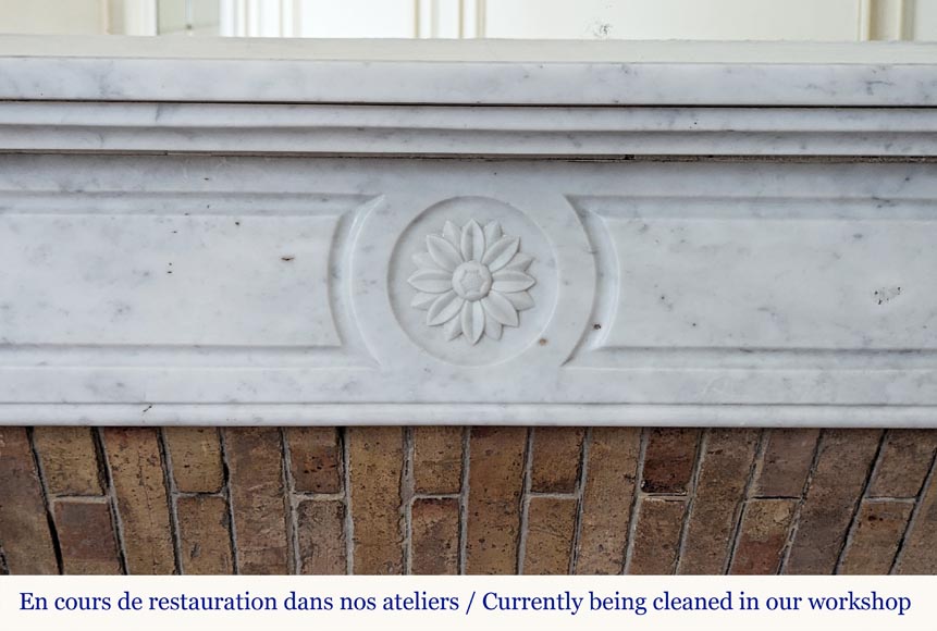 Louis XVI style mantel in Carrara marble adorned with a sunflower-1