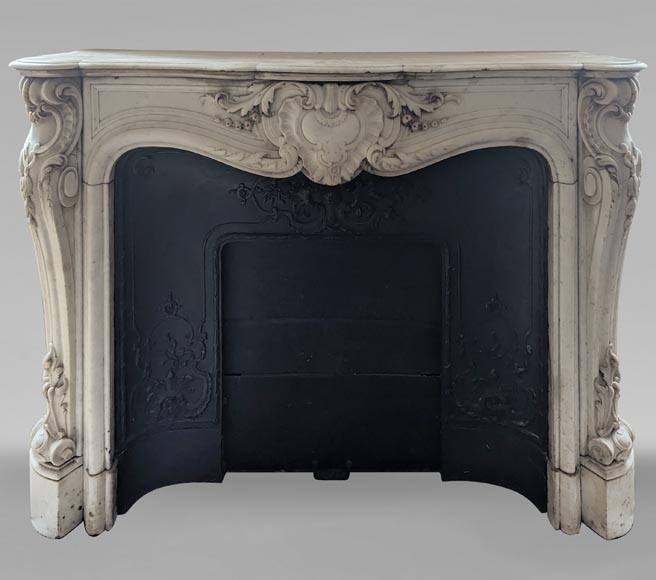 Louis XV style mantel in Carrara marble richly carved with foliage-0