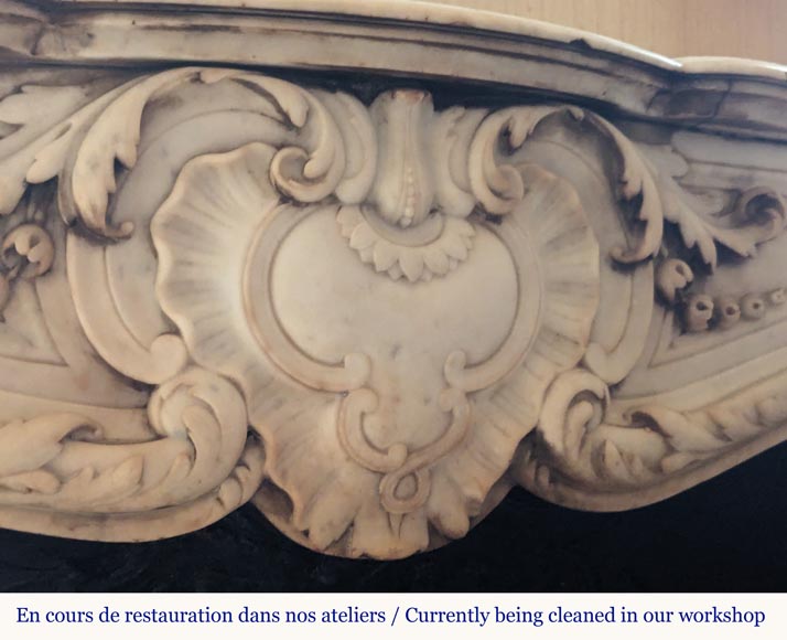 Louis XV style mantel in Carrara marble richly carved with foliage-2