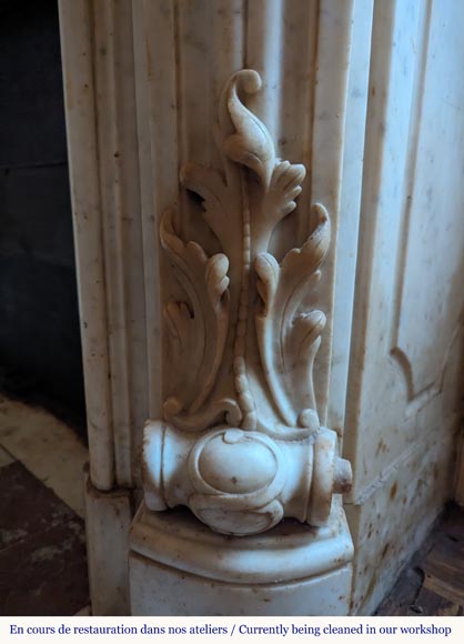 Louis XV style mantel in Carrara marble richly carved with foliage-14