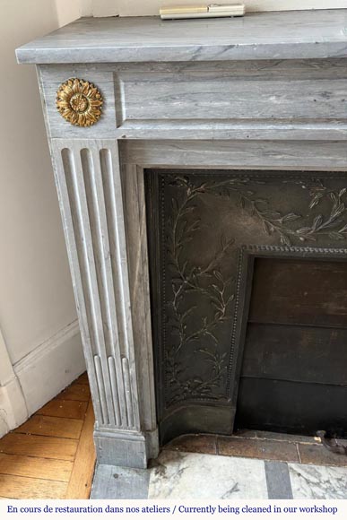 Louis XVI style Turquin marble mantel adorned with bronze sunflowers-3