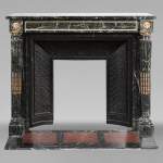 Louis XVI style mantel in Vert de Mer marble with detached columns