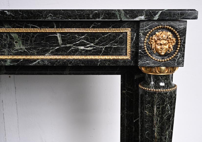 Louis XVI style mantel in Vert de Mer marble with detached columns-7