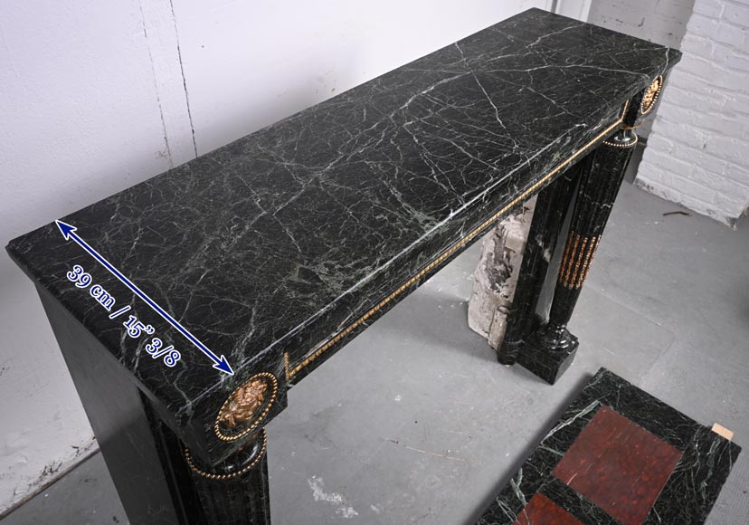 Louis XVI style mantel in Vert de Mer marble with detached columns-11