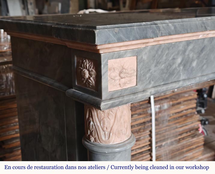 Louis XVI style mantel with detached columns in Turquin and Rose marble from Portugal-3