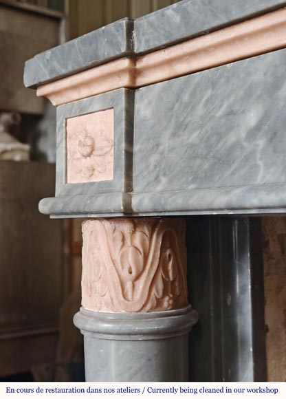 Louis XVI style mantel with detached columns in Turquin and Rose marble from Portugal-4