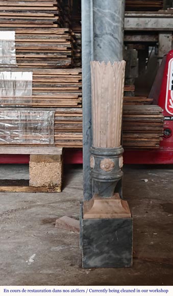 Louis XVI style mantel with detached columns in Turquin and Rose marble from Portugal-8