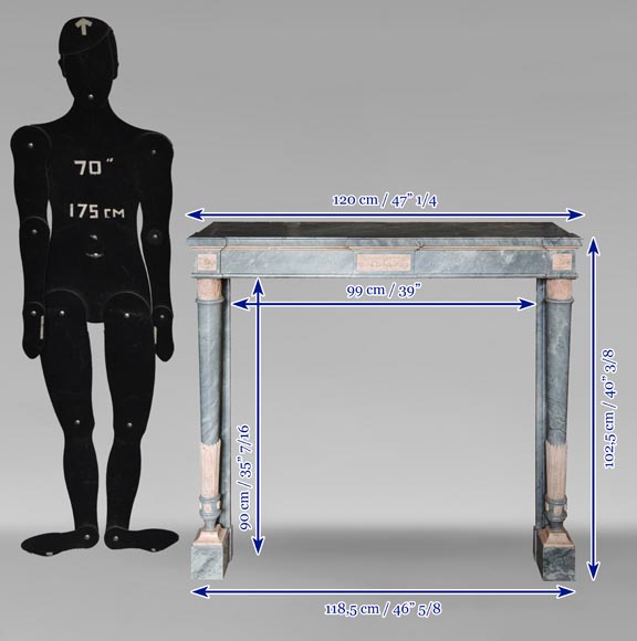 Louis XVI style mantel with detached columns in Turquin and Rose marble from Portugal-11