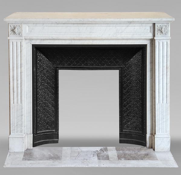 Louis XVI style Carrara marble mantel with rosettes-0