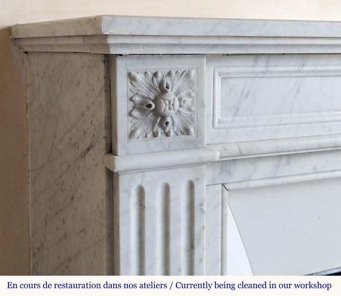 Louis XVI style Carrara marble mantel with rosettes-3