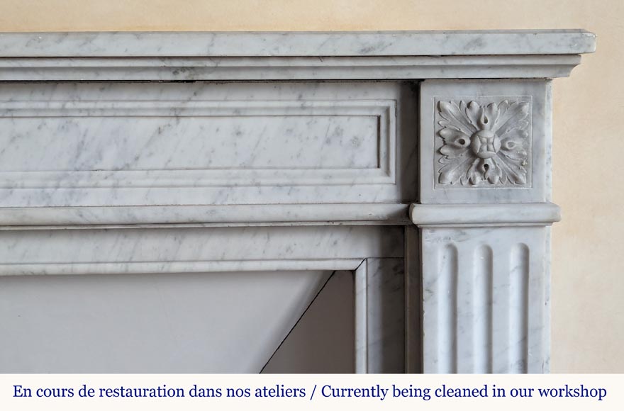 Louis XVI style Carrara marble mantel with rosettes-6