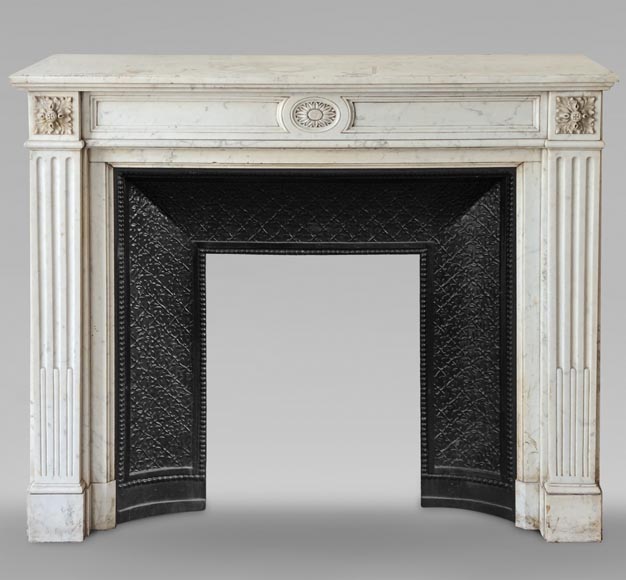 Louis XVI style carved in Carrara marble mantel with flower-0