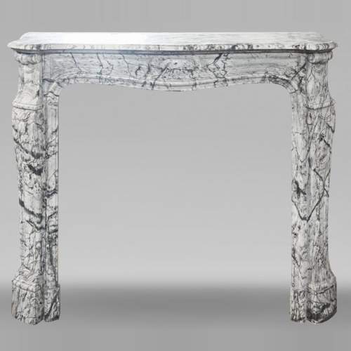 Louis XV style fireplace, Pompadour model, curved, in blue flowered marble