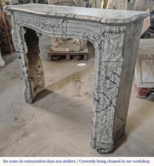  Louis XV style fireplace, Pompadour model, curved, in blue flowered marble-5