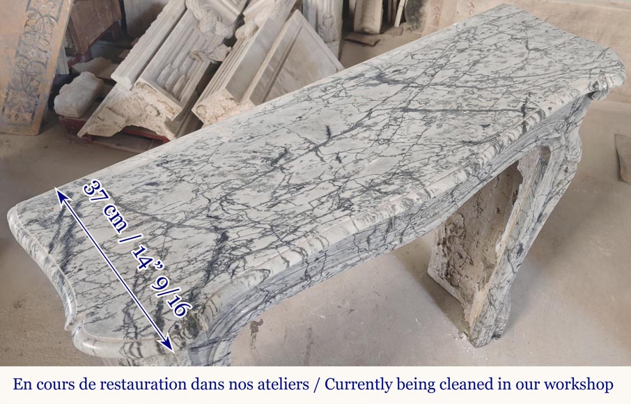  Louis XV style fireplace, Pompadour model, curved, in blue flowered marble-8