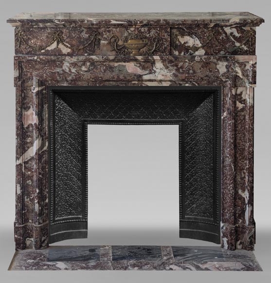 Louis XIV style mantel in Rouge de Rance marble adorned with bronze ornaments-0