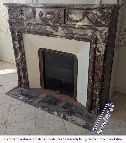 Louis XIV style mantel in Rouge de Rance marble adorned with bronze ornaments-6