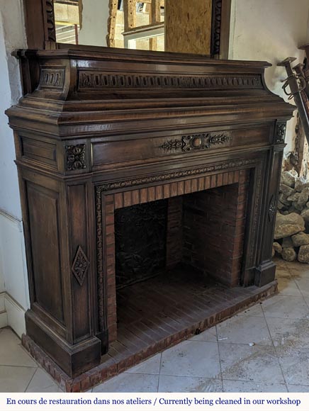 Napoleon III style walnut wood mantel with overmantel-6