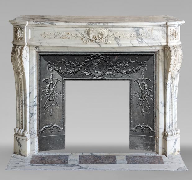 Louis XVI style curved mantel in Arabescato marble -0