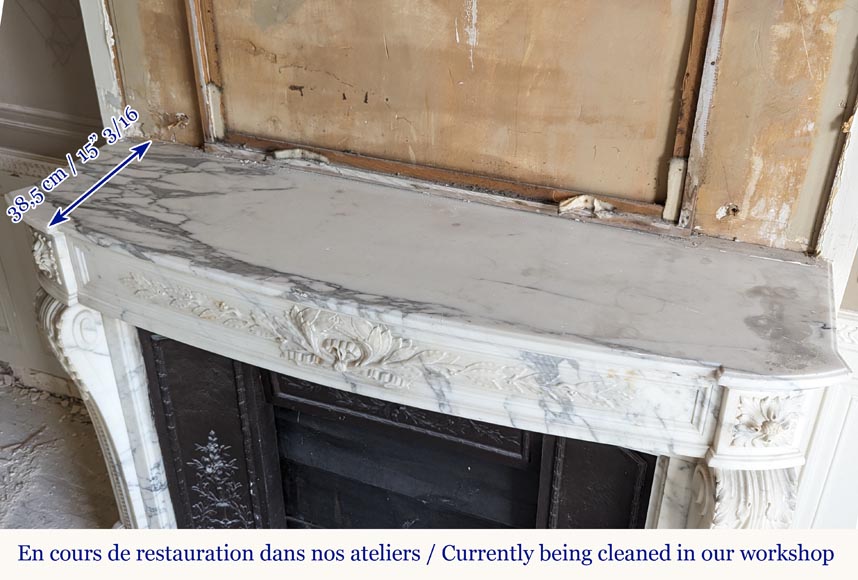 Louis XVI style curved mantel in Arabescato marble -9