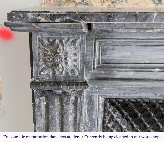 Louis XVI style mantel with moldings and carved Turquin marble mantel-3