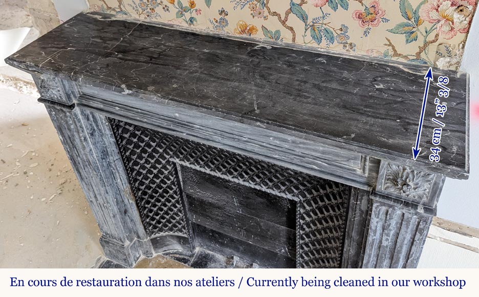 Louis XVI style mantel with moldings and carved Turquin marble mantel-9