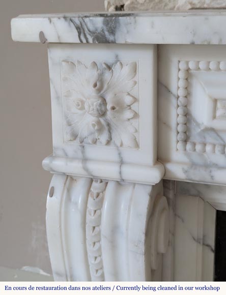 Louis XVI style mantel in Arabescato marble with pearl entablature-3