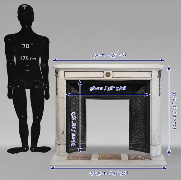 Louis XVI style mantel with rounded corners in statuary marble decorated in bronze-10