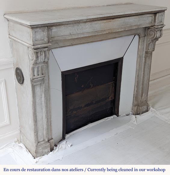 Napoleon III style mantel with modillion in Carrara marble-2