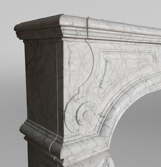 Large Regency-Style Mantelpiece in Veined Carrara Marble-5