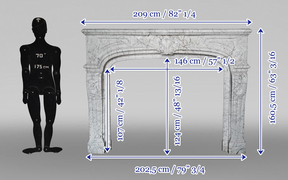 Large Regency-Style Mantelpiece in Veined Carrara Marble-13