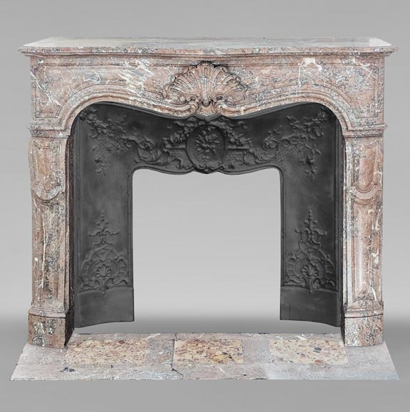 Louis XV style mantel in Red of the North marble with curved shells-0