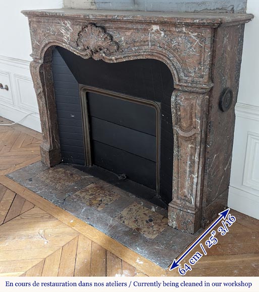 Louis XV style mantel in Red of the North marble with curved shells-7