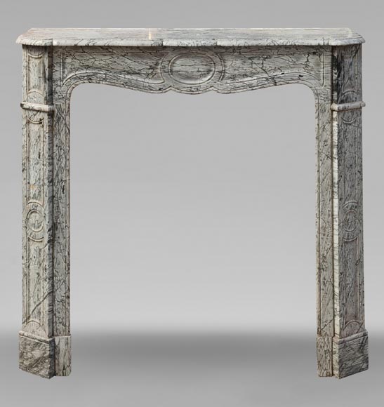 Louis XV style Pompadour mantel in Blue Fleuri marble-0