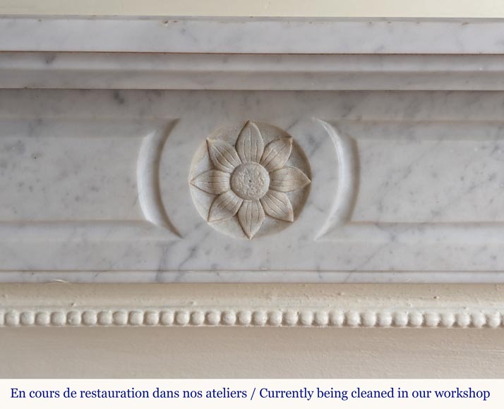 Louis XVI style mantel in Carrara marble adorned with a sunflower flower-1