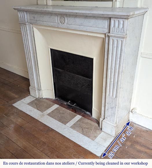 Louis XVI style mantel in Carrara marble adorned with a sunflower flower-5