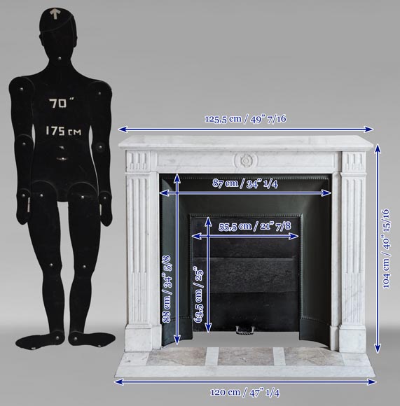 Louis XVI style mantel in Carrara marble adorned with a sunflower flower-10