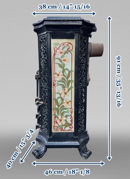 GODIN, Cast Iron Stove with Art Nouveau Floral Decor, 19th-20th Century-8