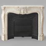 Louis XV style mantel in Carrara marble, adorned with a flowering palmette