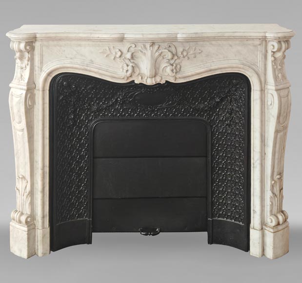 Louis XV style mantel in Carrara marble, adorned with a flowering palmette-0