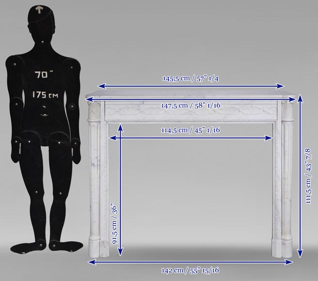Louis XVI style Carrara marble mantel with half-columns-13
