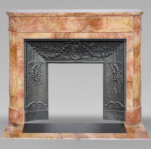 Louis XVI style mantel with rounded corners in rare red marble-0