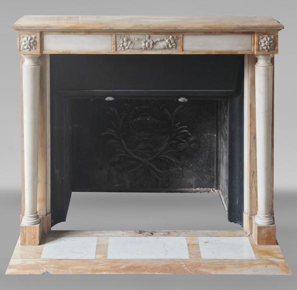 Louis XVI style two-tone marble mantel with detached columns-0