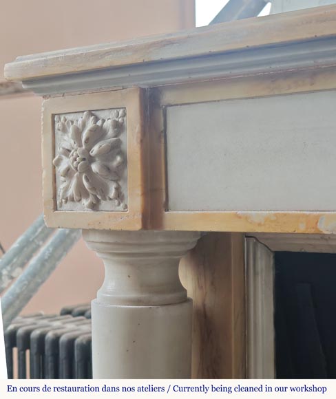 Louis XVI style two-tone marble mantel with detached columns-7