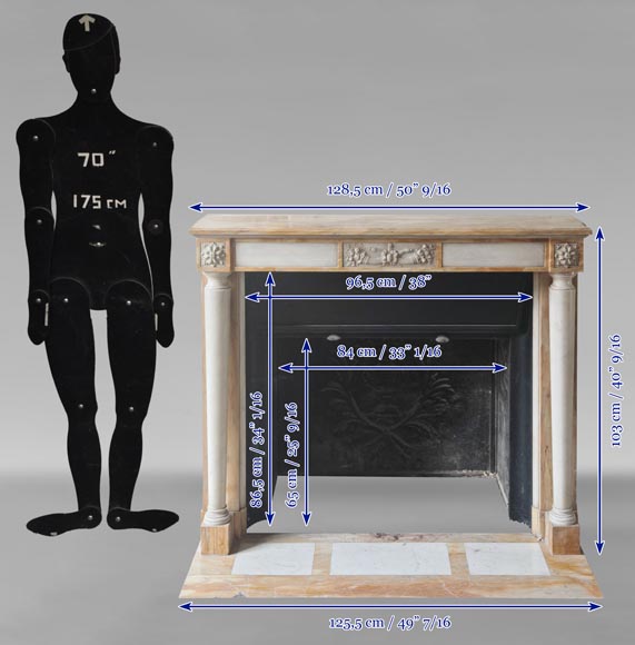 Louis XVI style two-tone marble mantel with detached columns-16