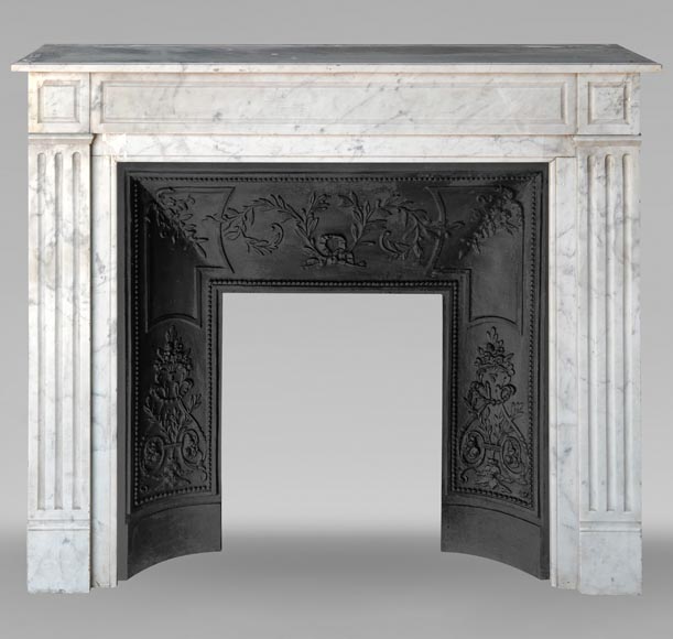 Louis XVI style molded Carrara marble mantel-0